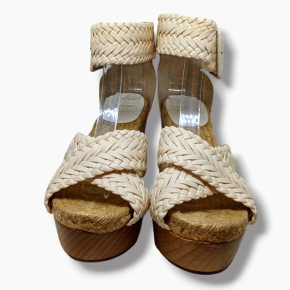 Hermes | Criss-Cross Espadrille Ankle Strap Wooden Wedges Women's Size 5 - Picture 3 of 8